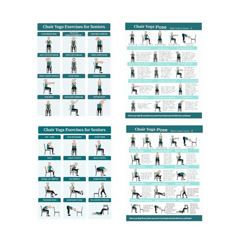 Chair Yoga Exercise Posters - 4 Pack Seated Workout Charts for Seniors & Beginners | 8x10 Inch Fitness Guides for Flexibility, Strength, Physical Therapy & Home Use (Green)