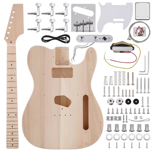 ZEFF DIY Electric Guitar Kit with Basswood Body,6 Strings Electric Guitar Kits W/Maple Neck, Rosewood Fretboard, H-H Pickups, All Accessories Included