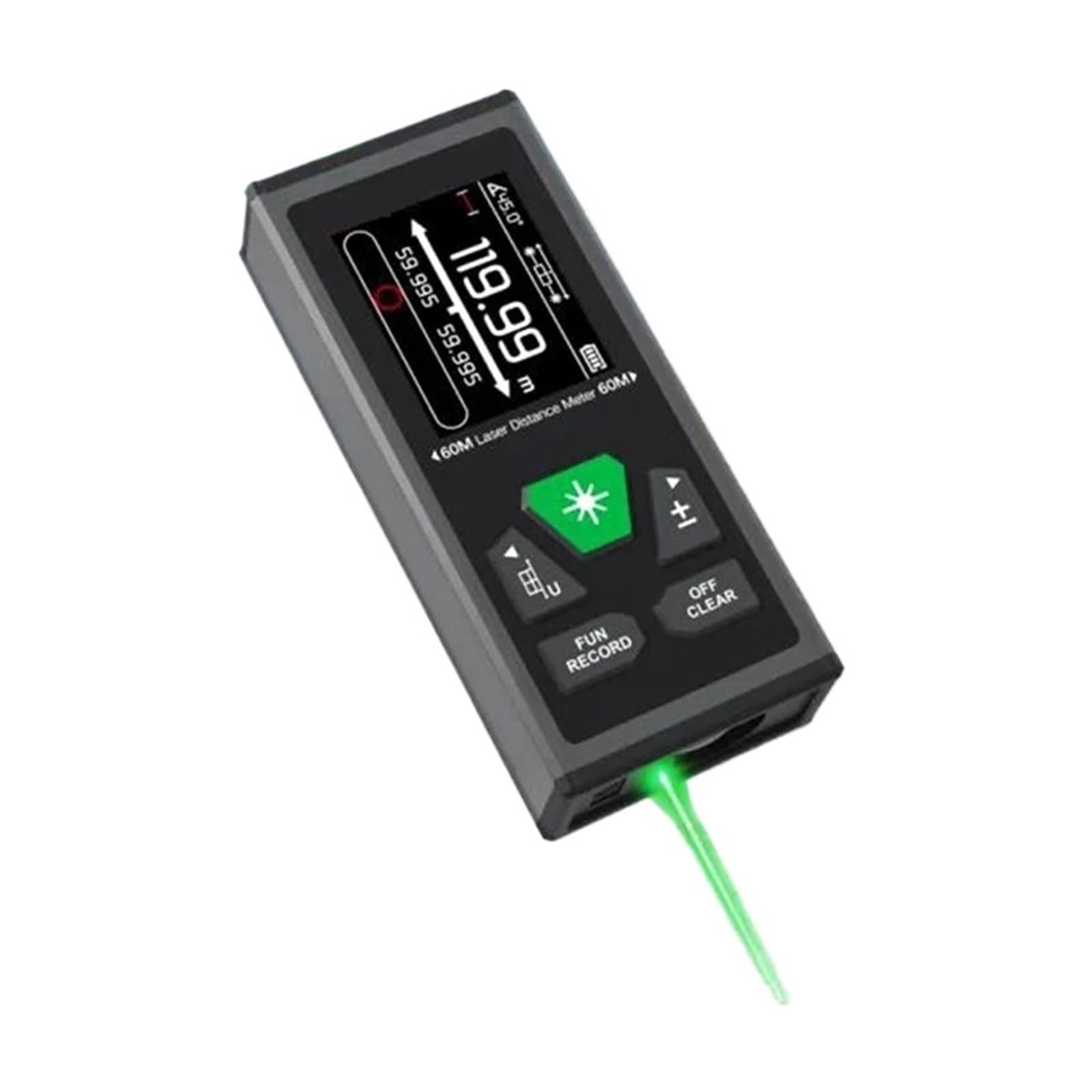 Medidor de área de terreno Medidor De Medida De 2 Vías Telémetro Medidor De Distancia Rojo Verde 60M 100M Mini Telémetro Digital Mide distancia, área y volumen(50M)