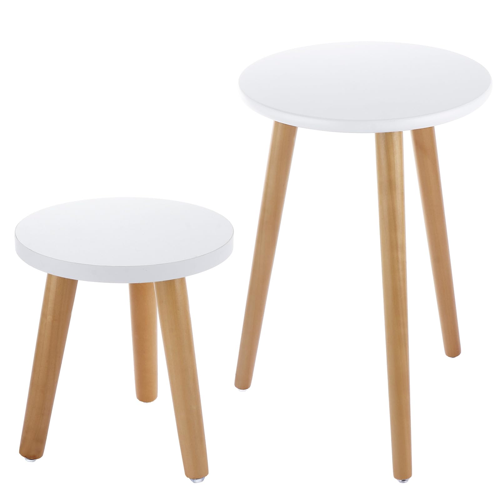 LDHHYH 2 Pack Plant Stand Indoor, Wooden Table for Flower Pots, Heavy Duty Mid Century Plant Holder, Modern Home Decor Small Round Side End Table, White