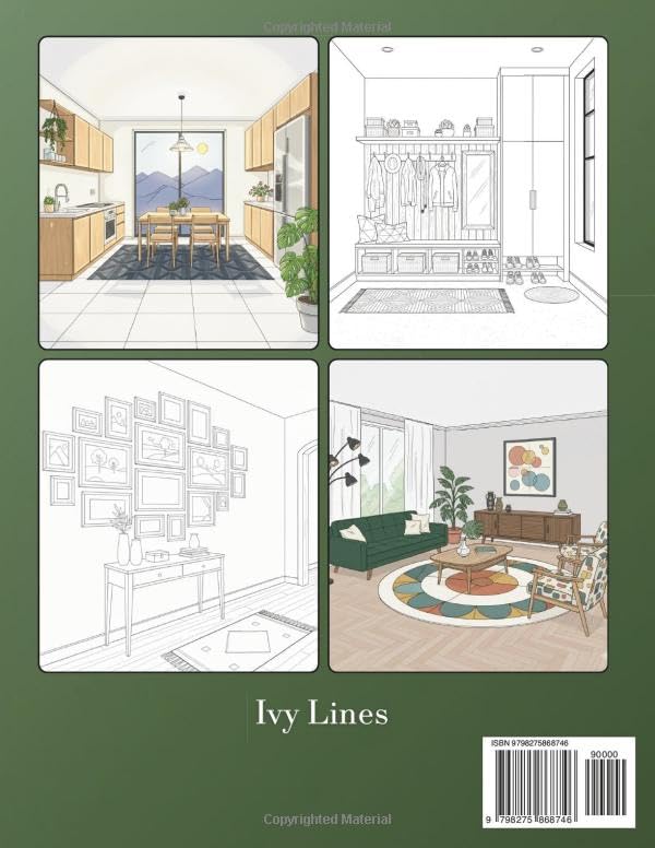 Interior Design Coloring Book for Adults: 40 Modern & Stylish Designs for Bedrooms, Living Rooms, Kitchens, Bathrooms, and More image 3