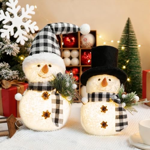 Decoração de Natal com luz LED, 2 peças decorativas LED figuras de Natal, boneco de neve Snowy, boneco de neve figuras de Natal, decoração natalícia para interiores, para decoração de Natal