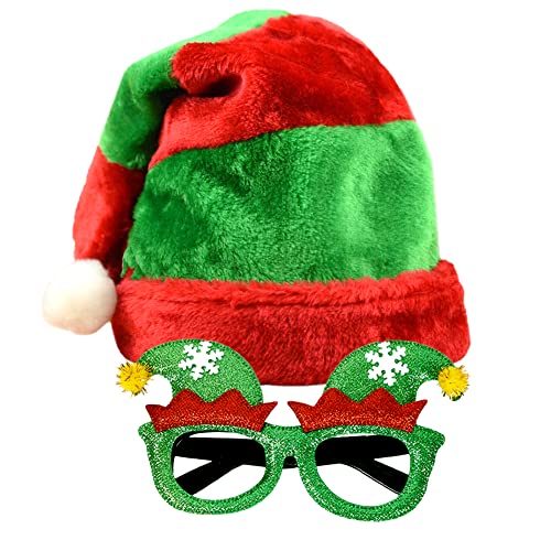 Formemory Weihnachtshut und Gläser Rote und Grün Santa Hüte für Kinder Erwachsene Dekoration Weihnachtsfeier Gläser Cover