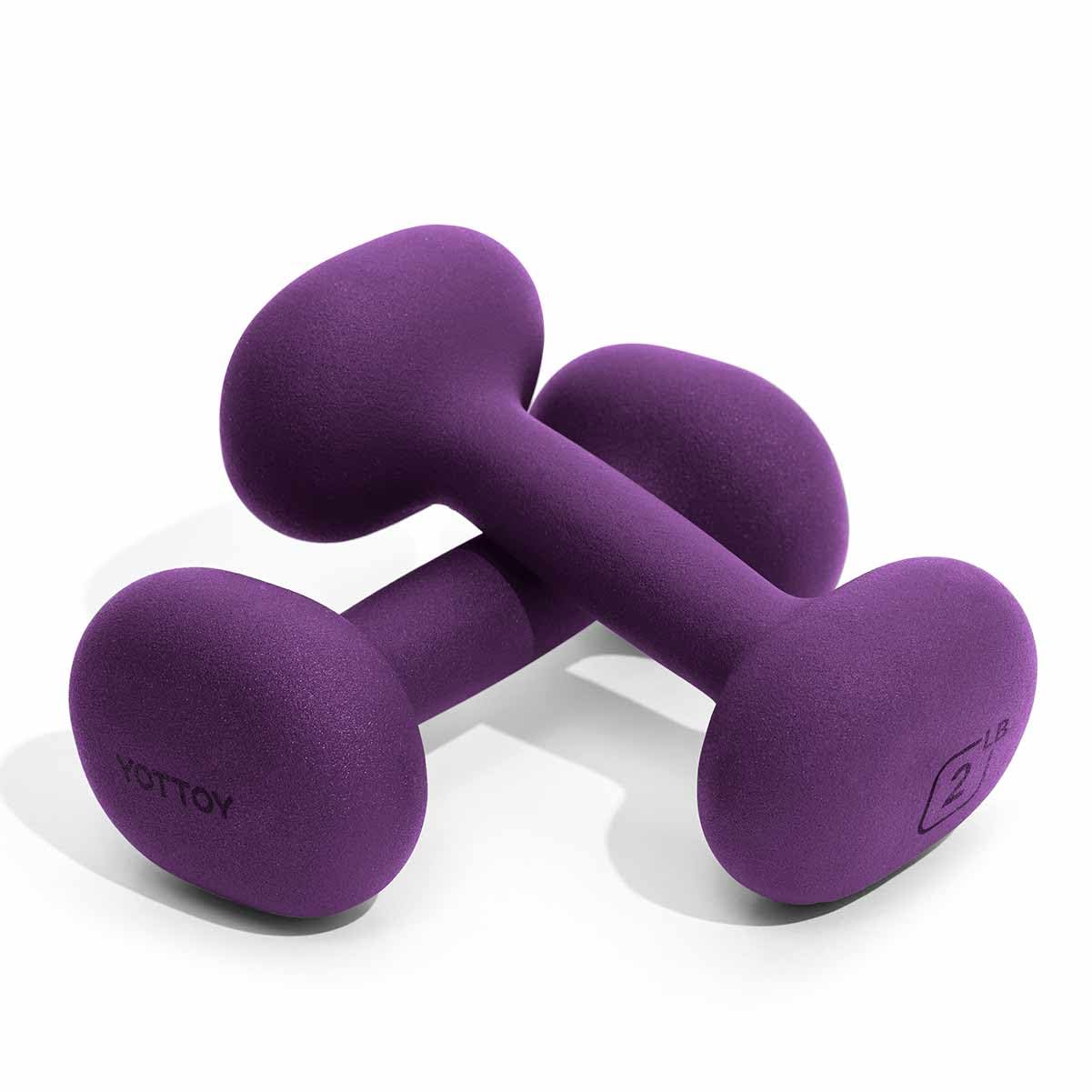 YOTTOY Weights Dumbbells Set for Women,2 Pound Dumbbells Set of 2, Non-Slip Hand Weights for Home Workouts, Portable Strength Training Neoprene dumbbells (Purple, 2LB-Pair)