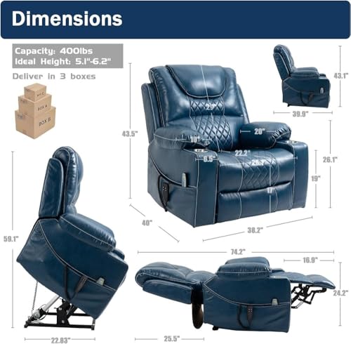 Sillón reclinable eléctrico grande con masaje y calor miniatura 2