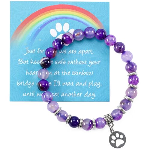 Clearain Pet Memorial Gifts for Dogs, Rainbow Bridge Bracelets for Women Men, Cat Memorial Gifts for Loss of Cat, Dog Passing Away Remembrance Sympathy Gift (Purple)