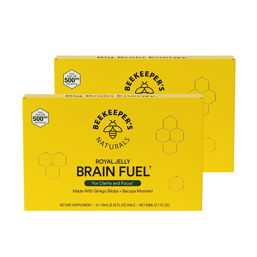 Beekeeper's Naturals B.LXR Brain Fuel - Memory, Focus and Clarity Liquid Formula, Supports Productivity Royal Jelly, Ginkgo Biloba, Bacopa Monnieri Keto Friendly, Gluten & Caffeine-Free, 6 ct (2 Pack)