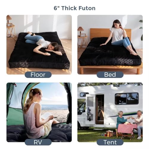 Maxyoyo M-A50-BLACK-152CM 6 Inch Futon Mattress Queen Size, Velvet Thick Futons Sofa Couch Bed thumb #4