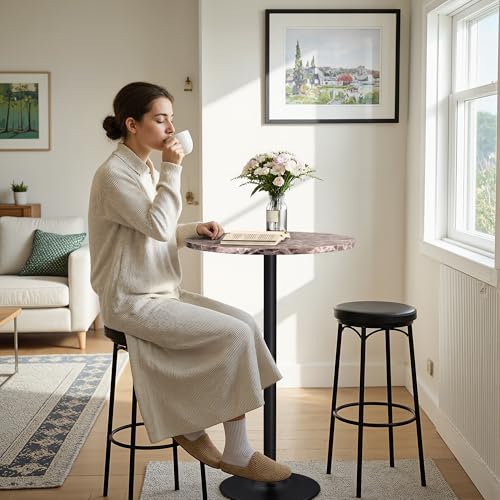 Image of Furmax Bistro Pub Table Round Bar Height Cocktail Table for Home Bar, Round Bar Tables for Party, Dining Room, Living Room and Wedding, Metal Base MDF Top, 40.6 Inch Height (1, White-2)