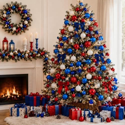 Image of Lunmon 64 Pcs Spider Christmas Balls Ornaments Patriotic Tree Decorations