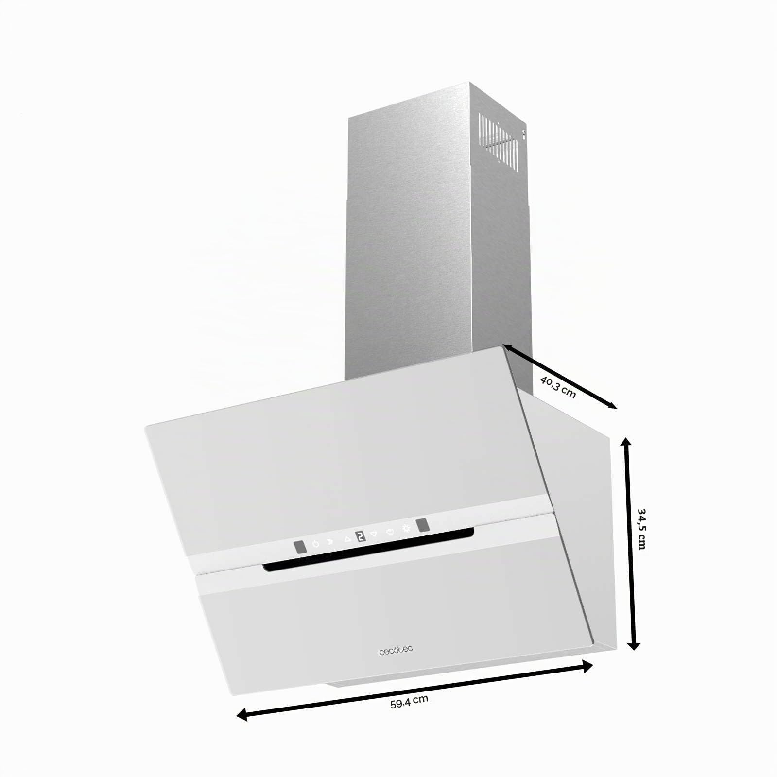 Cecotec Campana Extractora Decorativa 60Cm Bolero Flux Dt 608010 Glass White A++. Acabado Vidrio Blanco, Chimenea Inox, Succión 800M3/H, Motor 210W, Apertura Automática, Filtro Carbono