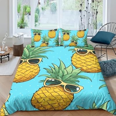 Lovely Pineapple Bedding Set Quilt Cover 3D Printedcartoon Fruit Duvet Cover Comforter Covers with Pillowcases Microfiber for Childrens and Adults 2 Pieces with Zipper Closure Twin(173x218cm) 51089idFCvL. SS400