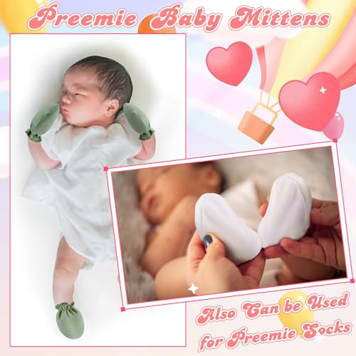 Vabean 24 Pairs Preemie Baby Mittens No Scratch Cotton Gloves Premature Baby Girl Mittens for Nicu Preemie Boys Girls Newborn4