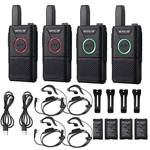 Retevis RT618 Walkie Talkie con Auriculares, Mini Radio PMR446, Radio PTT Doble, 16 Canales, VOX, Emergencia, Walky Talky para Atención Domiciliaria, Residencia de Ancianos (Negro, 4 Piezas)