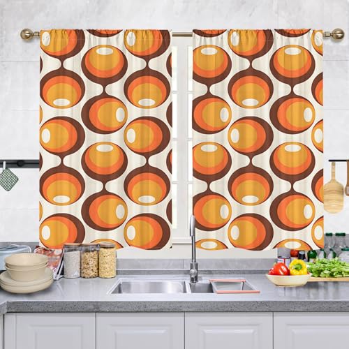 Odot Cortinas Cocina, Cortinas Semitransparente, Impresión 3D Visillos Cortos para Ventanas, 2 Paneles Cortina Cocina, para Salón Lavadero Baño y Pequeñas Ventanas (Círculo,140x145cm)