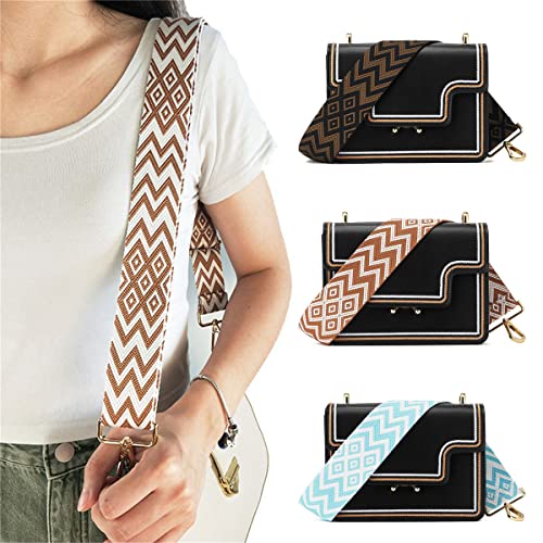 Image of 1pc Extendable Zigzags Jacquard Bag Strap with Clasps Geometric Webbing Belt for Shoulder Crossbag Messenger Bag Replacement (Red Black)