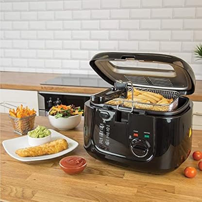 Quest Fritteuse, 2,5 l, mit abnehmbarem Deckel und großem Beobachtungsfenster, einstellbare Temperatur, ergonomischer Cool-Touch-Griff, schwarz – Bild 4