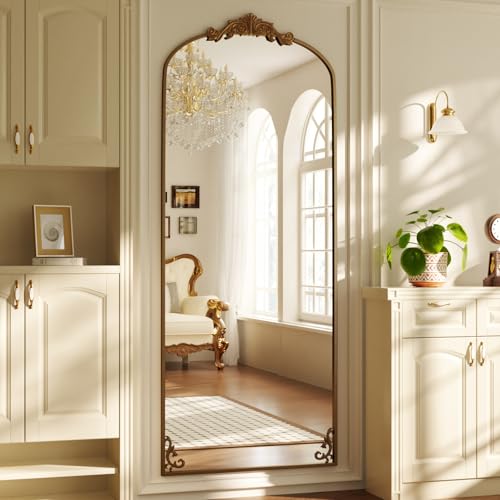 Koonmi Espejo de pie vintage curvado de cuerpo entero, 76 x 165 cm, resistente a la rotura, espejo de pie de longitud completa con hermoso proceso de grabado retro para dormitorio, pasillo, antiguo - imagen 3