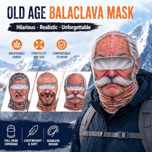 Funny Old Man Ski Mask Balaclava, Realistic Full Face Cover for Men Women - image 3