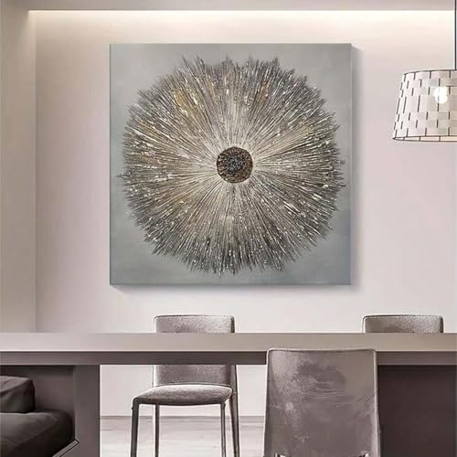 Impression sur toile peinte abstraite moderne argent or 30x30
