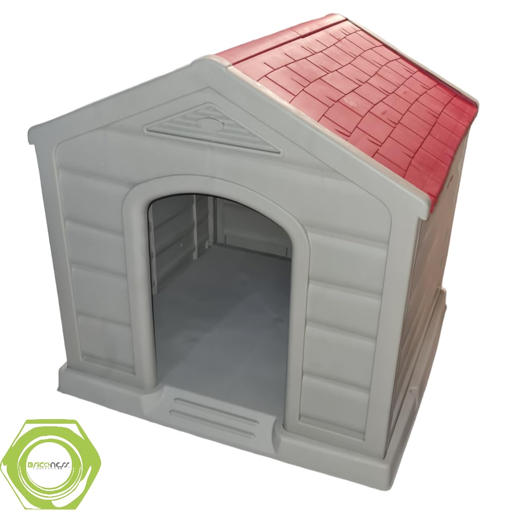 Caseta para perros de jardín exterior de resina talla grande beige con techo rojo L90xP92xH89 cm