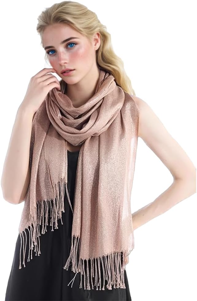 LMVERNA Women's Sparkling Glitter Pashmina Scarf Shimmer Reversible Shawls and Wraps Scarf for Women