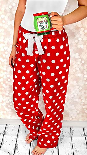 Women Christmas Pajamas Pants Plush Long Lounge Pants Drawstring Pj Bottoms Sleepwear (D Polka Dot Red,M) #TOP1