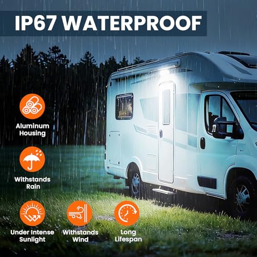 Terapaton Aluminum RV Exterior Porch Light with Dual-Color Switchable Amber & White, 10V-30V IP67 Waterproof RV Floodlight, for Outdoor RVs Campers 5th Wheels Motorhome l SUV Truck by Terapaton - Used condition - Image 2