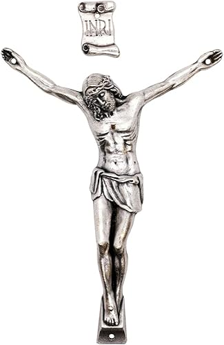Corpus de metal plateado y letrero INRI Haz un crucifijo personalizado Decoración devocional católica para el hogar Figura detallada de Jesús con