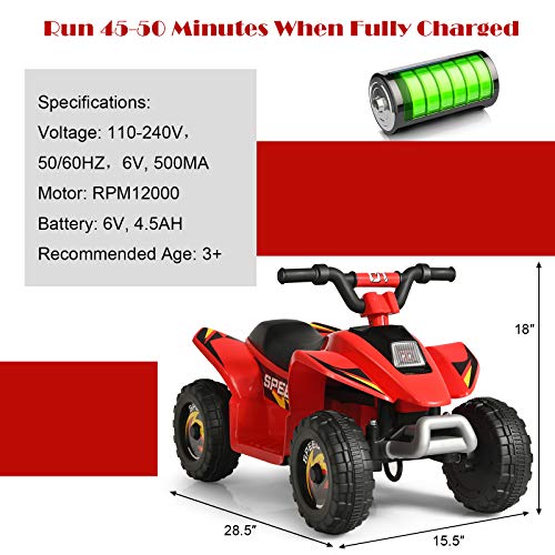 Image of HONEY JOY Ride On ATV, 6V Mini Off-Road Battery Powered Motorized Quad for Kids, Anti-Slip Wheels, RWD 4-Wheeler Electric Ride On Toy Car for Toddlers (Red)