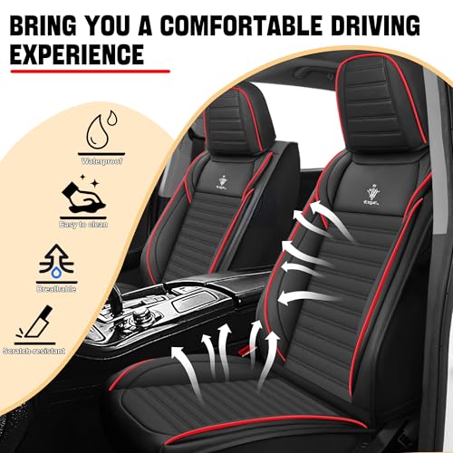 Image of Car Seat Cover for Chevy Equinox 2005-2026 Full Coverage Nappa Leather Car Seat Protector, Fashion Anti-Slip Waterproof Breathable Easy to Install, Auto Interior Accessories(Full Set,Black&Red)