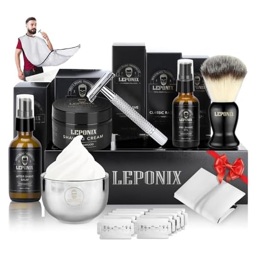 Scheerset voor mannen, inclusief veiligheidsscheermes, sandelhout scheercrème, pre scheerolie, aftershave balsem voor mannen, scheerborstel, scheerschort slabbetje cadeausets voor hem vriendje kous