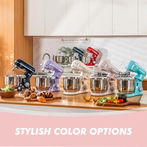 Image of Kitchen in the Box Stand Mixer, 3.5 QT Small Kitchen Electric Stand Mixers, 10-Speed Portable Lightweight Dough Mixer for Daily Use with Egg Whisk, Dough Hook, Beater (Light Pink)