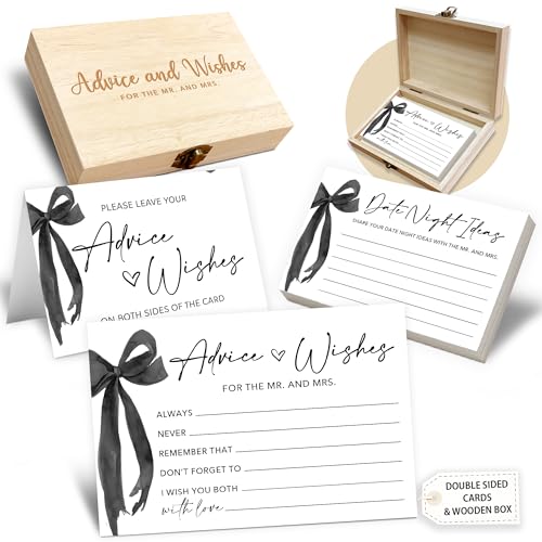 Crocothemis 50 Pcs Advice and Wishes for the Mr and Mrs Cards in Box - Bridal Shower Guest Book - Perfect for Newlywed Games, Reception Decor, Engagement Parties & Anniversary Wishes(Black Bow) - B07