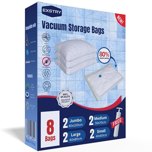 Vacuum Storage Bags for Clothes Vacuum Bags for Duvets Storage Bags Vacuum Pack 8-2 Jumbo 2 Large 2 Medium 2 Small Vacuum Bags for Clothes with Hand Pump