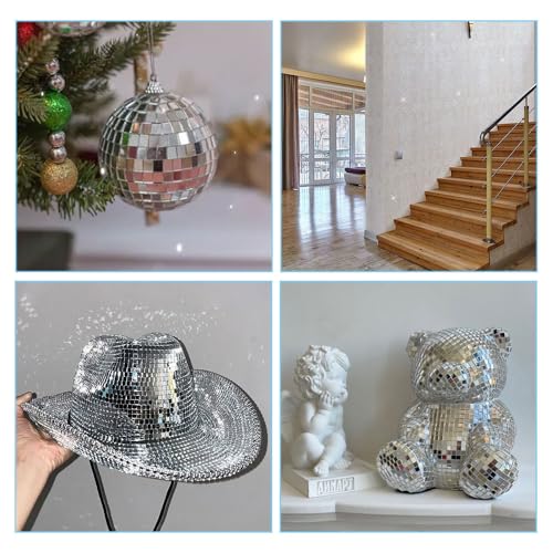 4 Rollen Selbstklebende Mini Spiegel 5 x 5 mm Glas - Spiegel Mosaik Fliesen Disco Kugel für KTV & DIY Dekoration, 4 x 100 cm/Rolle