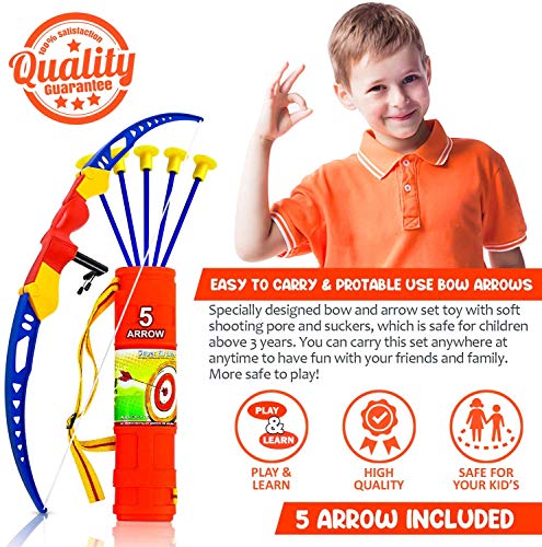 Toysery Bow And Arrow For Kids - Archery Set With 5 Suction Cups Arrows, Target, And Quiver, Practice Outdoor Toys Archery Set For Children Above 6 Years Old (Blue) #TOP1