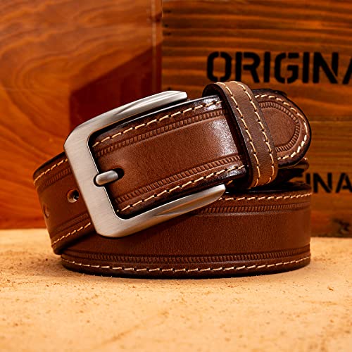 Holmanse Italian Full Grain Leather Belt Men Western Cowboy Belt For Jeans 1.5 Wide 7 Holes Gift Box Packaging #TOP1