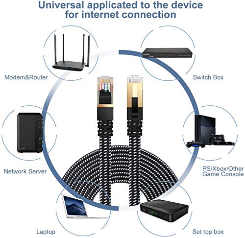 Cat 8 Ethernet Cable, Danyee Nylon Braided 3Ft Cat8 High Speed Professional Gold Plated Plug Stp Wires Cat 8 Rj45 Ethernet Cable 3Ft 10Ft 16Ft 26Ft 33Ft 50Ft 66Ft 100Ft(Black 3Ft) #TOP4