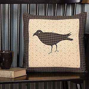 VHC Brands Kettle Grove Pillow Crow 16x16 Country Primitive Bedding Accessory, Country Black and Creme VHC Brands Kettle Grove Pillow Crow 16×16 Country Primitive Bedding Accessory Country Black and Creme