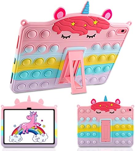 Vunake for iPad 10th Generation Case 10.9 inch with Kickstand Silicone Pop On It Fidget iPad 10 Case for Kids Girls Shockproof Protective Tablet Case Cover for iPad 10th Gen Case 2022,Rainbow Unicorn