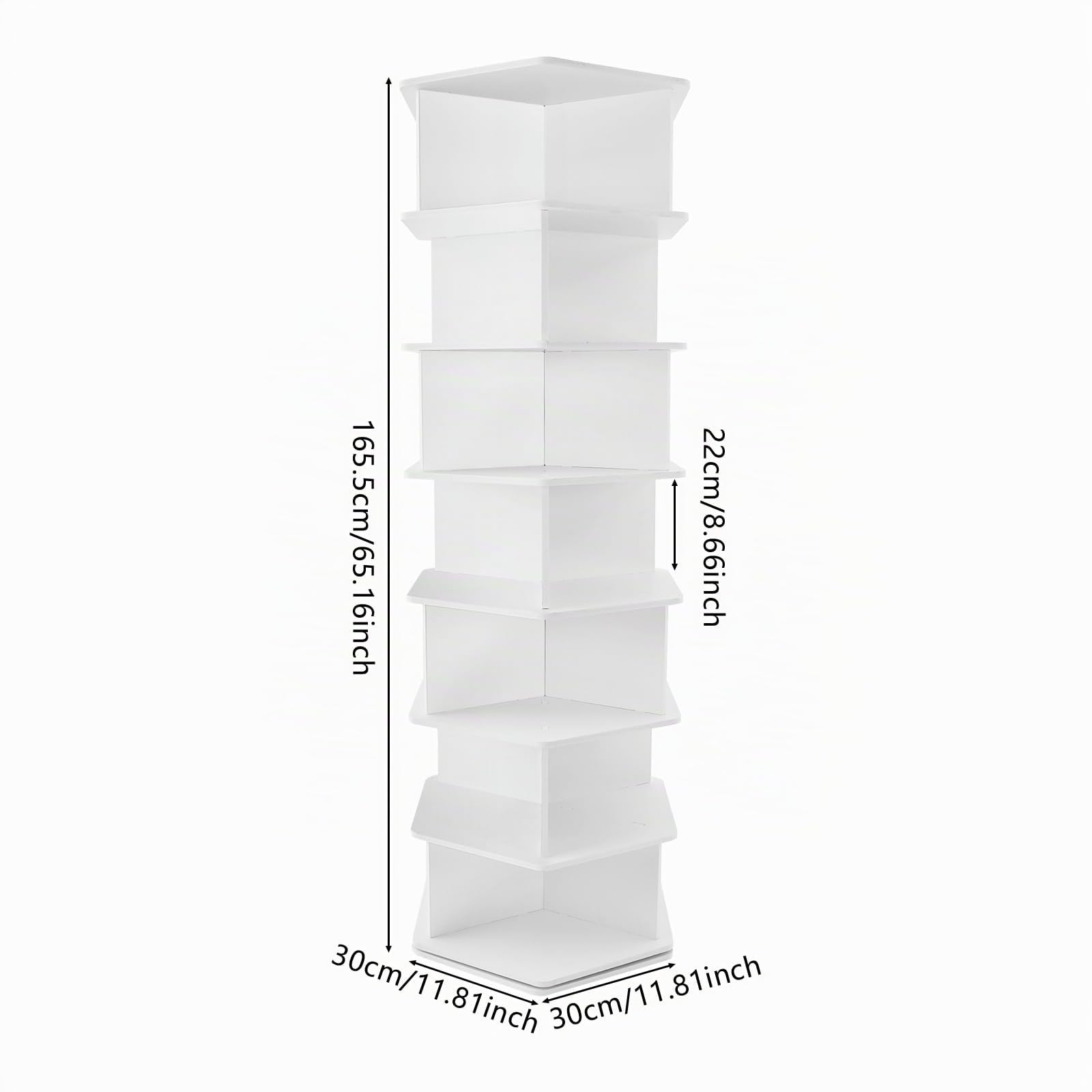 7 Stufen Rotierendes Schuhregal Weiß PVC 360 Grad Drehbar Höhe 165.5cm 30x30cm Grundfläche 21 Fächer Starke 50kg Tragkraft Freistehend Für Eingang Wohnzimmer Flur Garderobe Haushalt