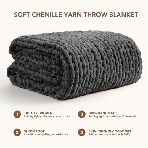 Image of L'AGRATY Chunky Knit Throw Blanket for Couch, 50 x 70 Inches, Dark Grey