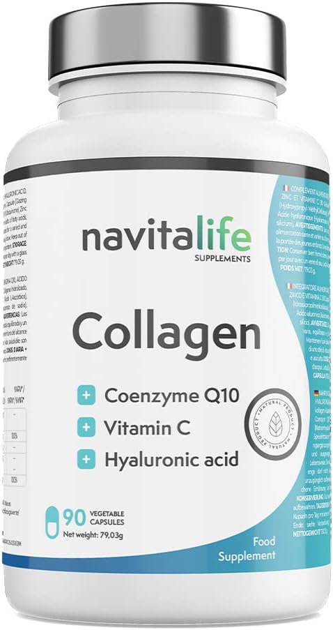 Colágeno Acido Hialuronico con Coenzima Q10, Vitamina C y Zinc | Articulaciones sanas, piel joven | Idóneo para cualquier edad | Cápsulas de fácil ingesta. Hecho en España. Embalaje ECO-responsable.
