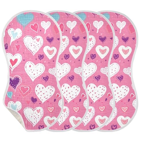 2 Pack Baby Burp Cloths, Soft Absorbent Burping Cloths for Babies, Cotton Milk Spit Up Rags, Large Size for Newborns, Baby Boys and Girls (Valentine Heart Pink)3