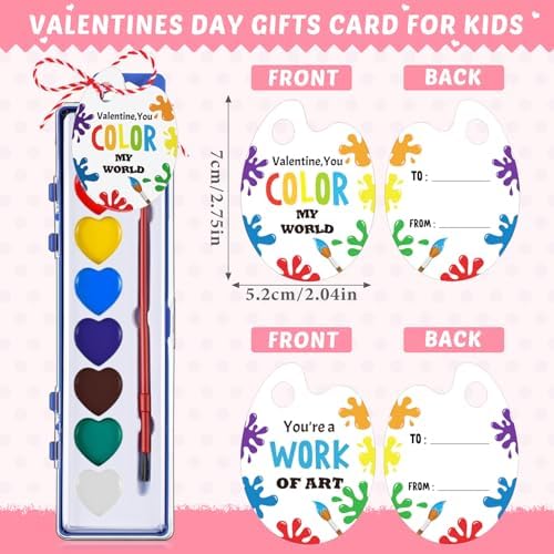 Sabary 50 Pack End of School Year Gift for Student Watercolor Paint Set Bulk with Card and Rope 8 Washable Watercolor Paint with Brush for Last Day of School Classroom Kid Art Party Favor (Heart) - 1