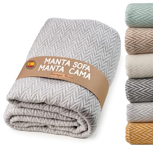 Jarapa Home Made with love Manta sofá, Plaid Sofa, Decoración Ideal para sofás y Camas, Cálida, Suave y Ligera, Colcha Entretiempo, 4 Estaciones, Diseño y Resistente (Gris Claro, 130x180 cm)