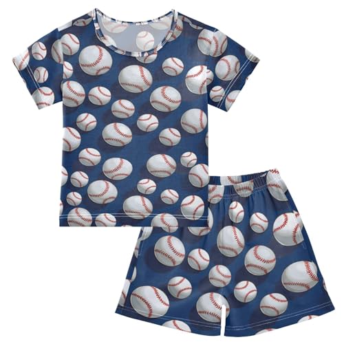ALAZA Funny 3d Baseball Pajamas Set Short Sleeve Cotton Sleepwear Summer Pjs 2 Piece 5-14Y
