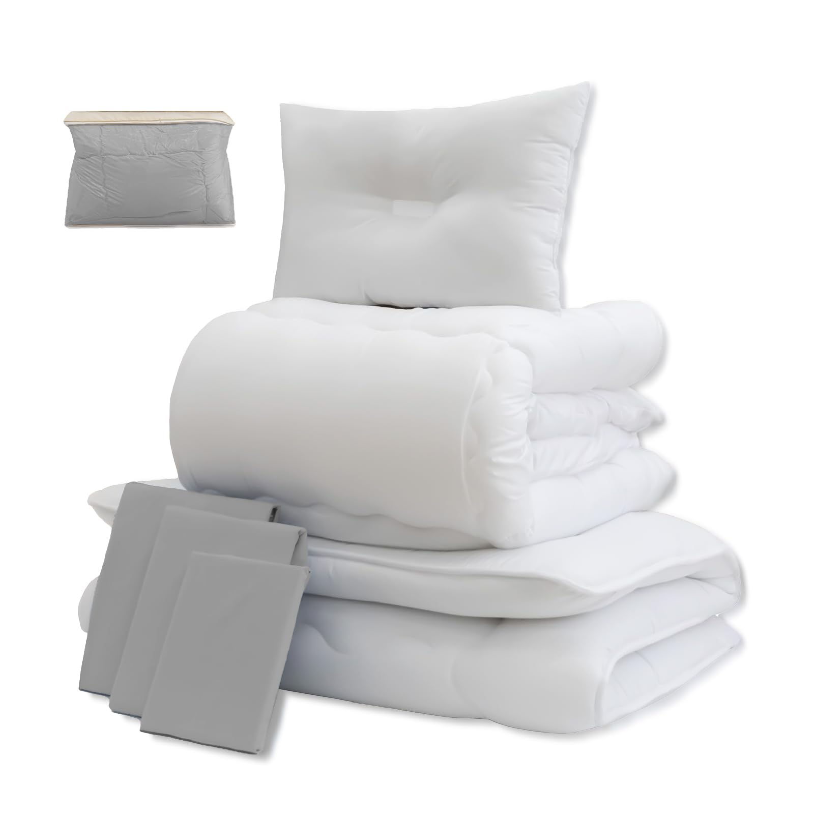 TEIJIN Ready-to-Use Futon Set, Anti-Mite Resistant, Antibacterial, Deodorized, Cover Included, Storage Bag, 3-Layer Matton, Washable Comforter and Pillow, All Seasons, Comfortable, Mighty Top II