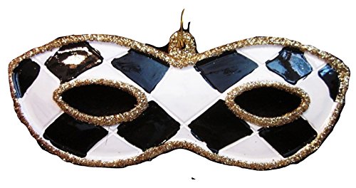 HOLIDAYS R US Harlequin Mask Mardi Gras Holiday Christmas Tree Ornament Black and White Free Gold Pouch